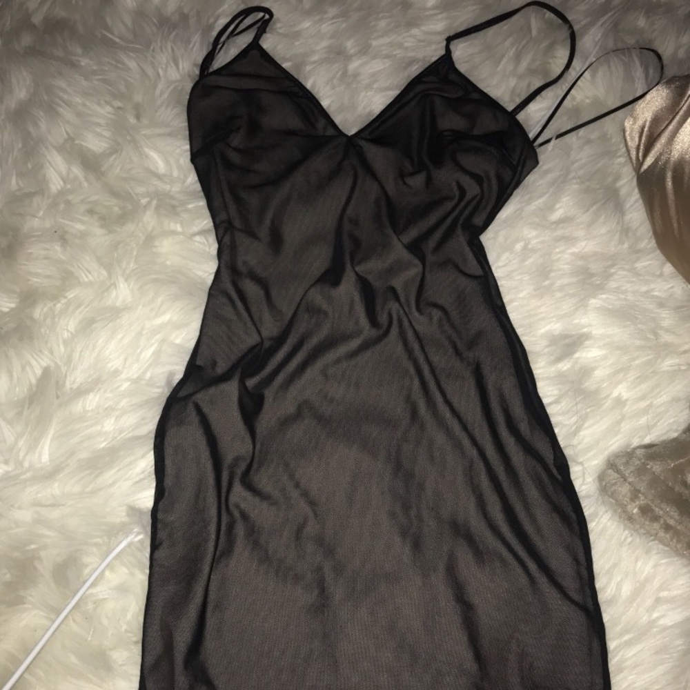 Black mesh beige dress